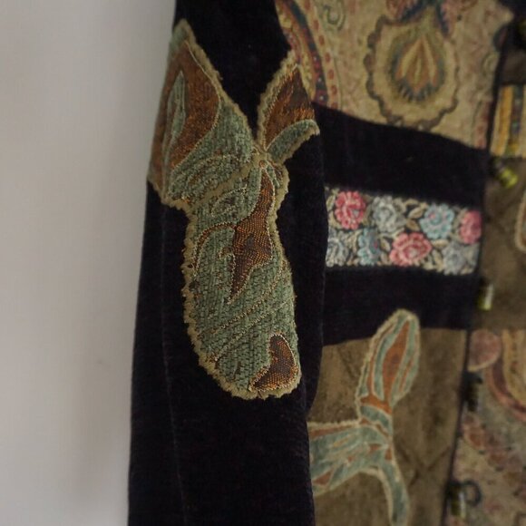Vintage '90S Allure Petite Black Green Patchwork Paisley Tapestry Jacket PXS - Picture 5 of 16